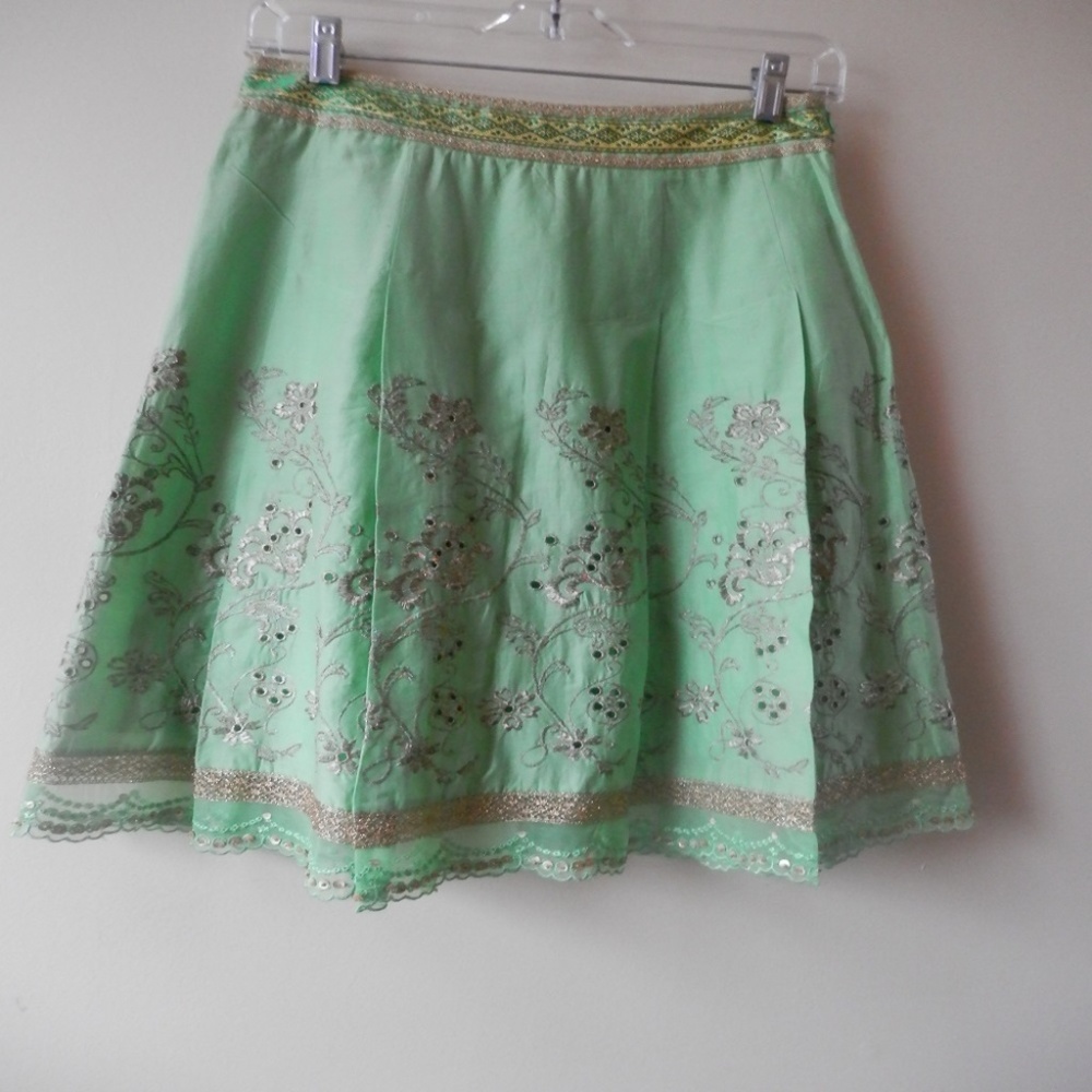 Express Lime Green & Gold Bollywood Skirt - Size 0